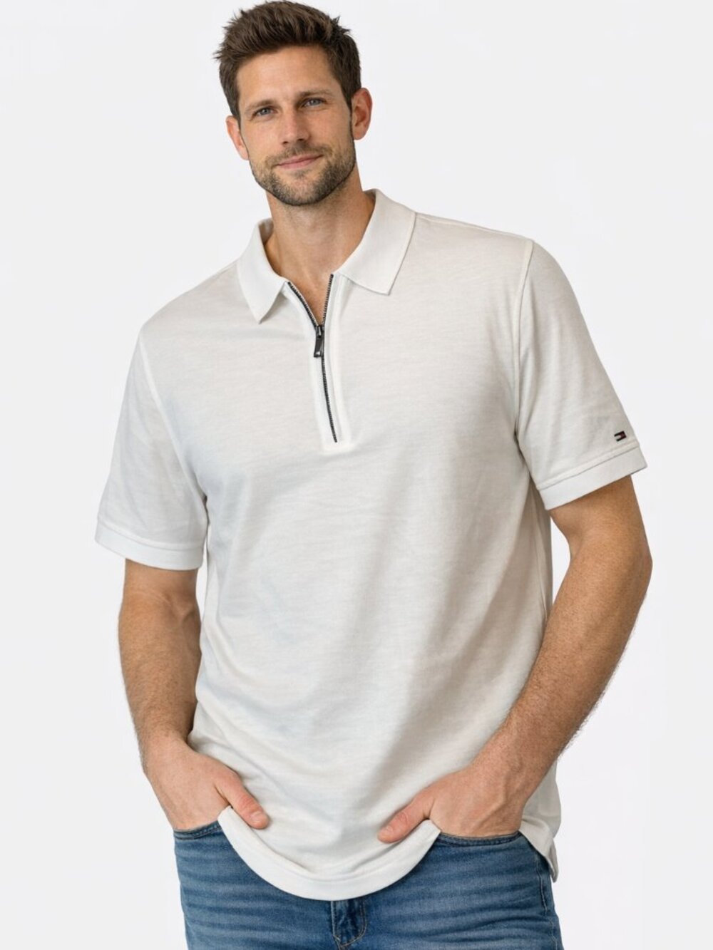 Tommy Hilfiger Men's Optic White Performance Zip Polo - Size XL - NWT